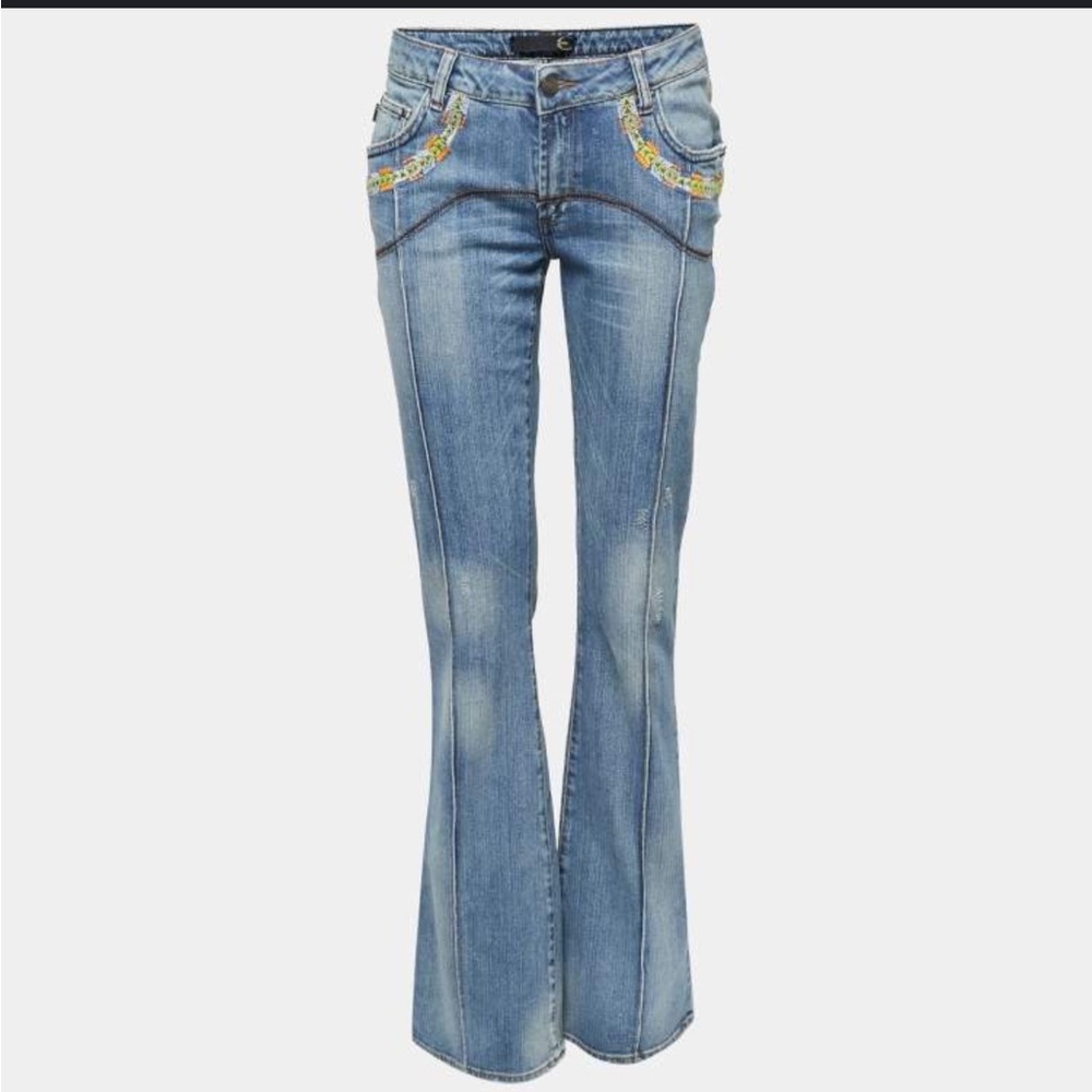 Just Cavalli Blue Embroidered Denim High Rise Flared Jeans M Waist 29"